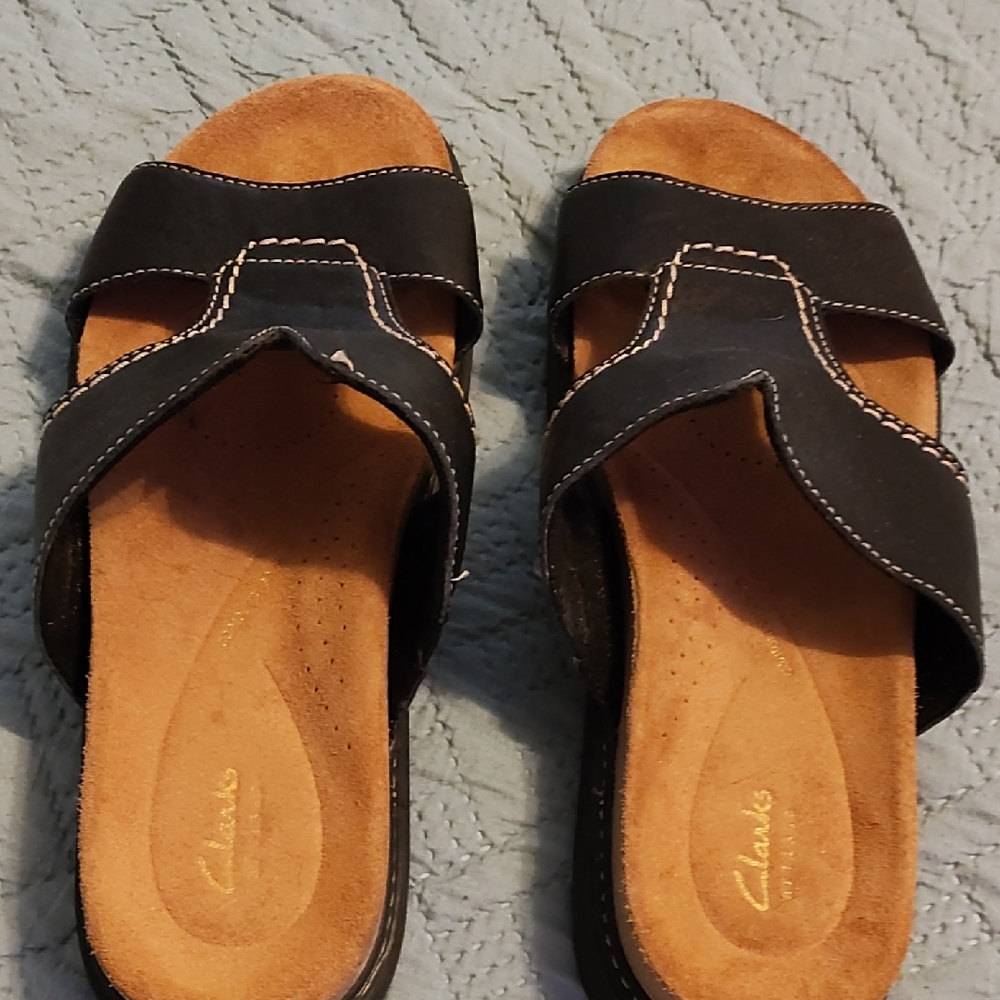 Clarks Black and Brown Sandals with Minimalist Design